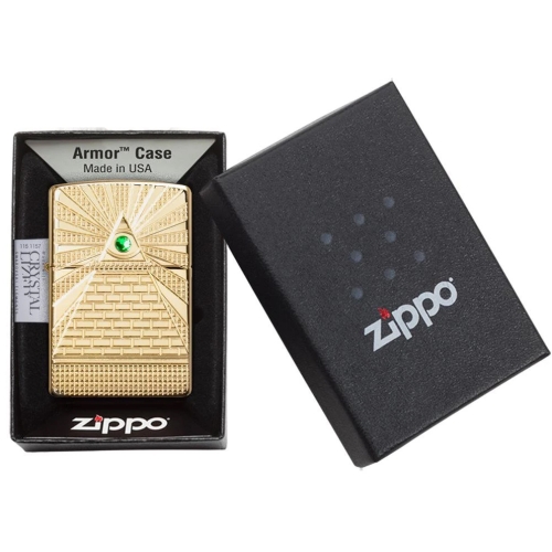 Зажигалка Zippo Armor с покрытием High Polish Brass, латунь/сталь, золотистая, 36x12x56 мм