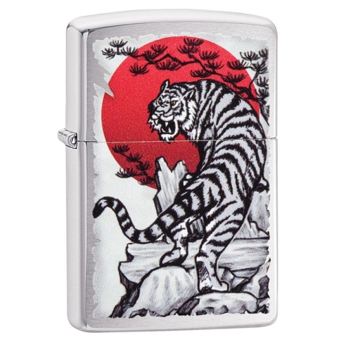 Зажигалка Zippo Asian Tiger с покрытием Brushed Chrome, латунь/сталь, серебристая, 38x13x57 мм