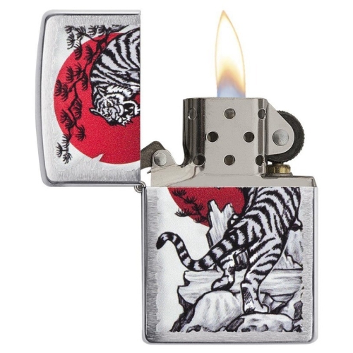 Зажигалка Zippo Asian Tiger с покрытием Brushed Chrome, латунь/сталь, серебристая, 38x13x57 мм