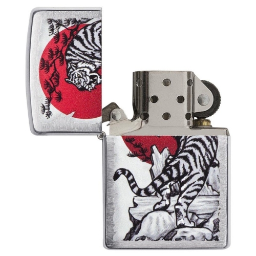 Зажигалка Zippo Asian Tiger с покрытием Brushed Chrome, латунь/сталь, серебристая, 38x13x57 мм