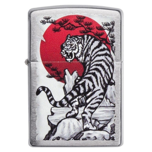 Зажигалка Zippo Asian Tiger с покрытием Brushed Chrome, латунь/сталь, серебристая, 38x13x57 мм