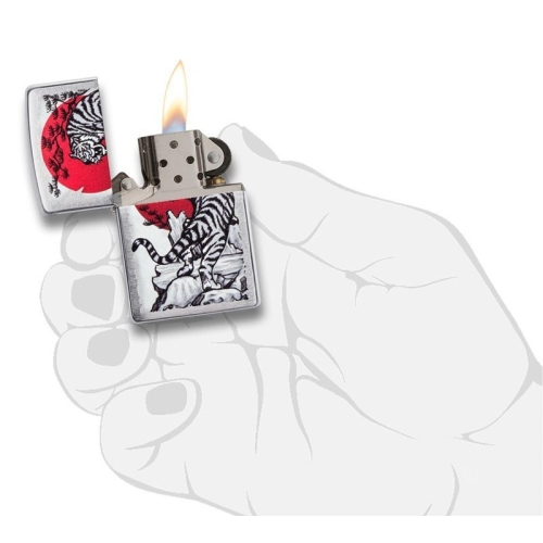 Зажигалка Zippo Asian Tiger с покрытием Brushed Chrome, латунь/сталь, серебристая, 38x13x57 мм