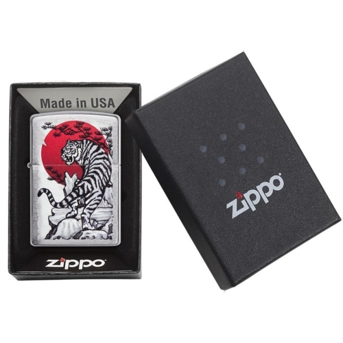 Зажигалка Zippo Asian Tiger с покрытием Brushed Chrome, латунь/сталь, серебристая, 38x13x57 мм
