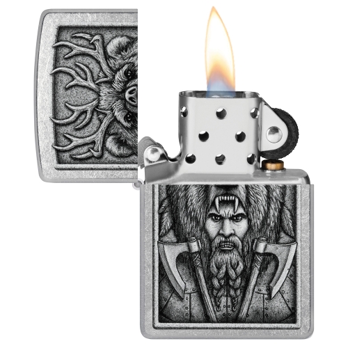 Зажигалка Zippo Barbarian Design с покрытием Street Chrome, латунь/сталь, серебристая, 38x13x57 мм
