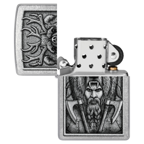 Зажигалка Zippo Barbarian Design с покрытием Street Chrome, латунь/сталь, серебристая, 38x13x57 мм