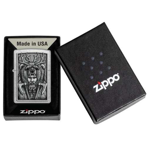 Зажигалка Zippo Barbarian Design с покрытием Street Chrome, латунь/сталь, серебристая, 38x13x57 мм