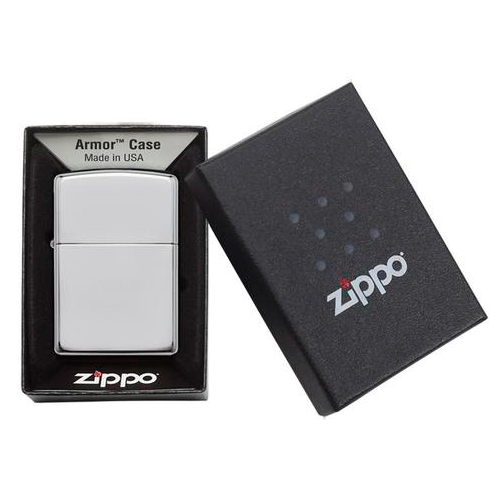 Зажигалка Zippo c покрытием High Polish Chrome, латунь/сталь, серебристая, глянцевая, 36х12x56