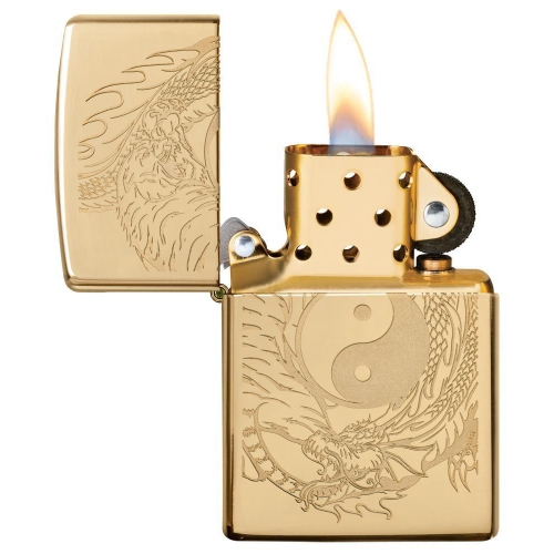 Зажигалка Zippo Classic с покрытием High Polish Brass, латунь/сталь, золотистая, 36x12x56 мм