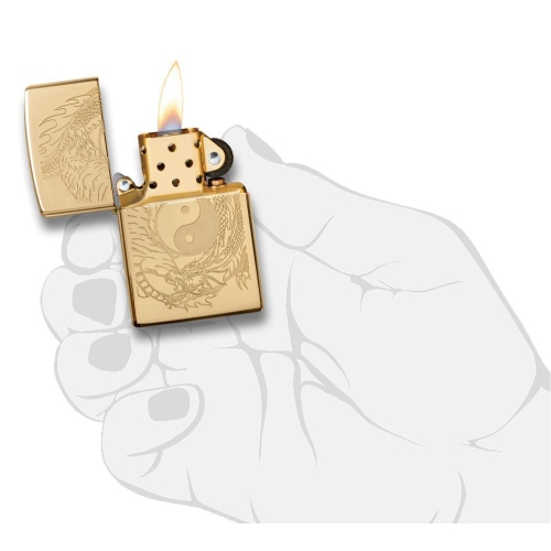 Зажигалка Zippo Classic с покрытием High Polish Brass, латунь/сталь, золотистая, 36x12x56 мм
