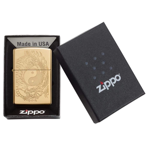 Зажигалка Zippo Classic с покрытием High Polish Brass, латунь/сталь, золотистая, 36x12x56 мм
