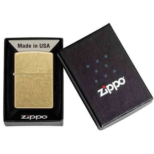 Зажигалка Zippo Classic с покрытием Street Brass, латунь/сталь, золотистая, 38x13x57 мм