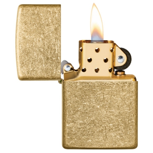 Зажигалка Zippo Classic с покрытием Tumbled Brass, латунь/сталь, золотистая, матовая, 38x13x57 мм