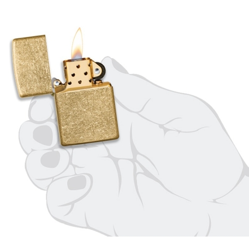 Зажигалка Zippo Classic с покрытием Tumbled Brass, латунь/сталь, золотистая, матовая, 38x13x57 мм