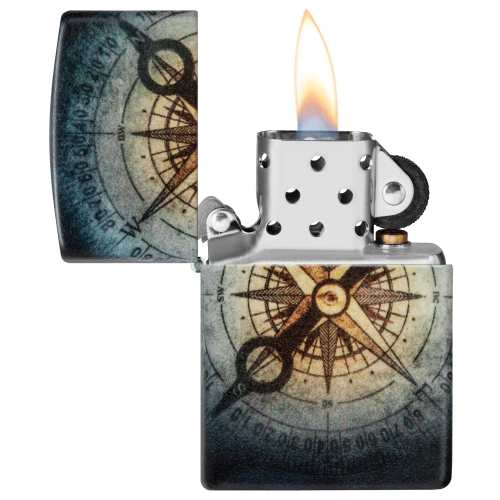 Зажигалка Zippo Compass Ghost с покрытием Glow In The Dark Green, латунь/сталь, черная, 38x13x57 мм