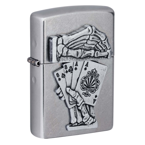 Зажигалка Zippo Dead Mans Hand с покрытием Street Chrome, латунь/сталь, серебристая, 38x13x57 мм