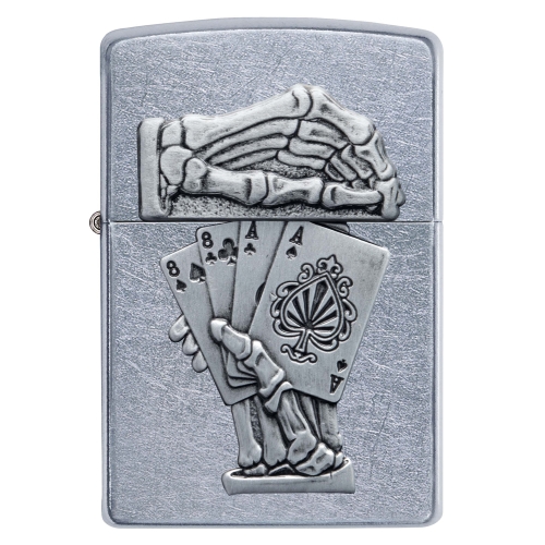 Зажигалка Zippo Dead Mans Hand с покрытием Street Chrome, латунь/сталь, серебристая, 38x13x57 мм