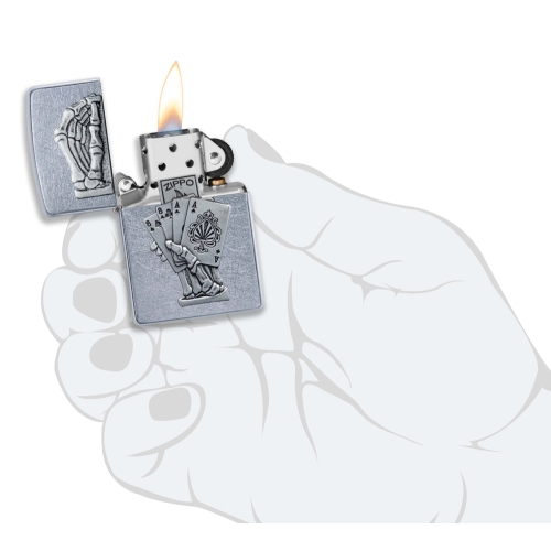 Зажигалка Zippo Dead Mans Hand с покрытием Street Chrome, латунь/сталь, серебристая, 38x13x57 мм