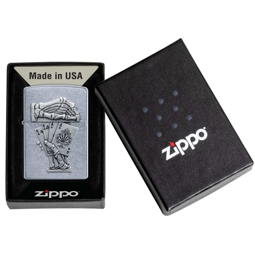 Зажигалка Zippo Dead Mans Hand с покрытием Street Chrome, латунь/сталь, серебристая, 38x13x57 мм