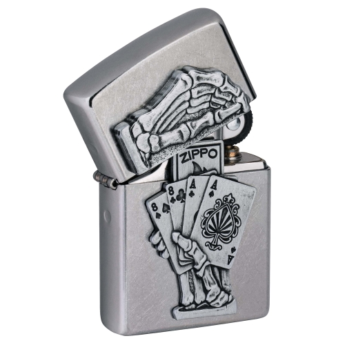 Зажигалка Zippo Dead Mans Hand с покрытием Street Chrome, латунь/сталь, серебристая, 38x13x57 мм