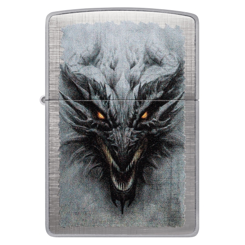 Зажигалка Zippo Dragon Design с покрытием Linen Weave, латунь/сталь, серебристая, 38x13x57 мм