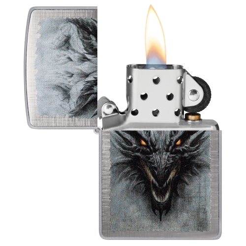 Зажигалка Zippo Dragon Design с покрытием Linen Weave, латунь/сталь, серебристая, 38x13x57 мм
