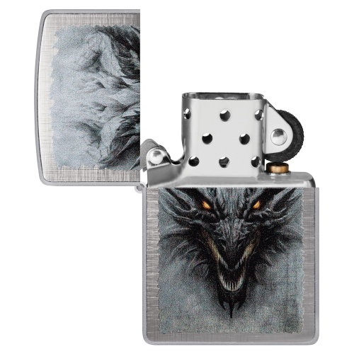 Зажигалка Zippo Dragon Design с покрытием Linen Weave, латунь/сталь, серебристая, 38x13x57 мм