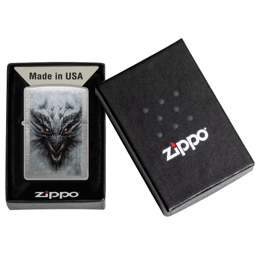 Зажигалка Zippo Dragon Design с покрытием Linen Weave, латунь/сталь, серебристая, 38x13x57 мм