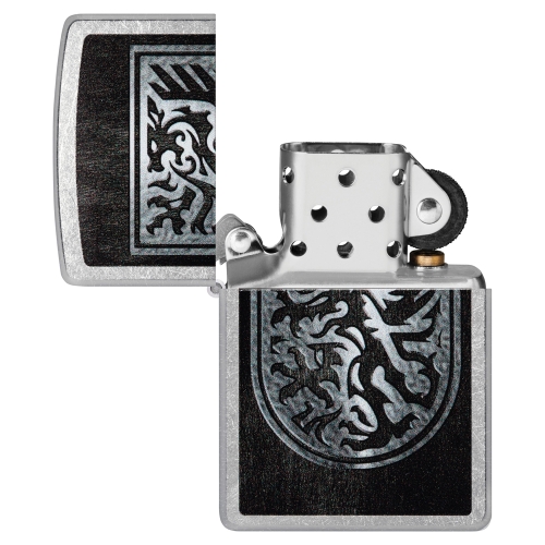 Зажигалка Zippo Dragon Design с покрытием Street Chrome, латунь/сталь, серебристая, 38x13x57 мм