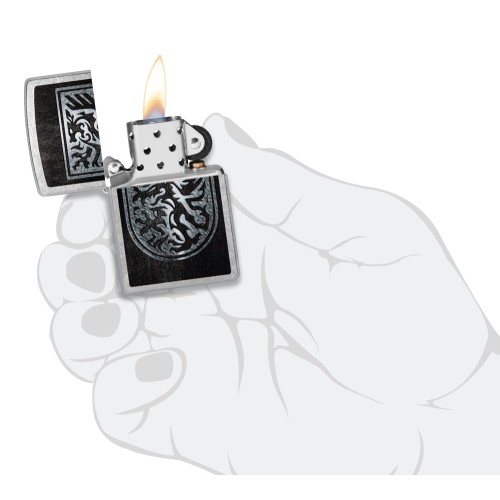 Зажигалка Zippo Dragon Design с покрытием Street Chrome, латунь/сталь, серебристая, 38x13x57 мм