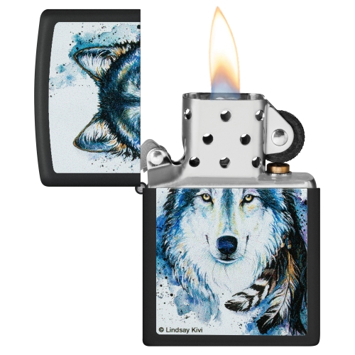 Зажигалка Zippo Feed the Good Wolf с покрытием Black Matte, латунь/сталь, черная,матовая,38x13x57 мм
