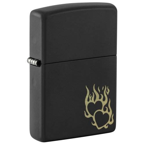 Зажигалка Zippo Fire Heart с покрытием Black Matte, латунь/сталь, черная, матовая, 38x13x57 мм