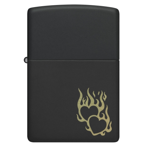 Зажигалка Zippo Fire Heart с покрытием Black Matte, латунь/сталь, черная, матовая, 38x13x57 мм