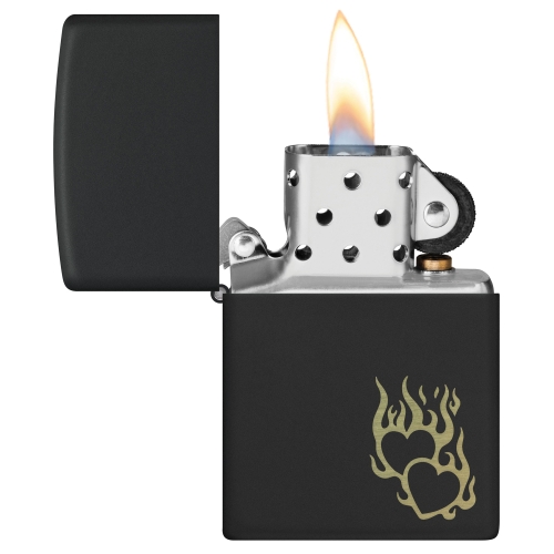 Зажигалка Zippo Fire Heart с покрытием Black Matte, латунь/сталь, черная, матовая, 38x13x57 мм
