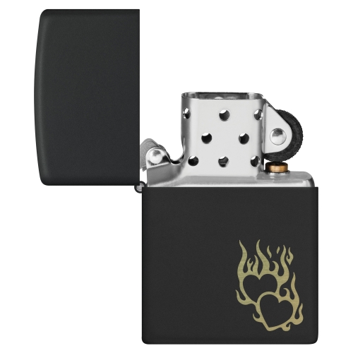 Зажигалка Zippo Fire Heart с покрытием Black Matte, латунь/сталь, черная, матовая, 38x13x57 мм