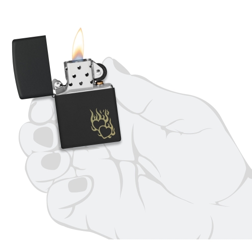 Зажигалка Zippo Fire Heart с покрытием Black Matte, латунь/сталь, черная, матовая, 38x13x57 мм