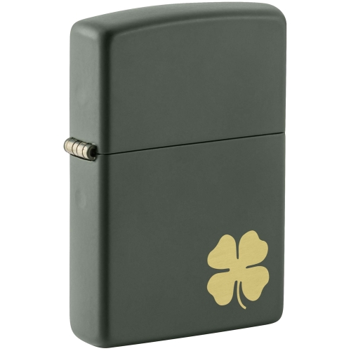Зажигалка Zippo Four Leaf Clover с покрытием Green Matte, латунь/сталь, зеленая, 38x13x57 мм