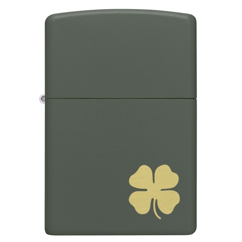Зажигалка Zippo Four Leaf Clover с покрытием Green Matte, латунь/сталь, зеленая, 38x13x57 мм