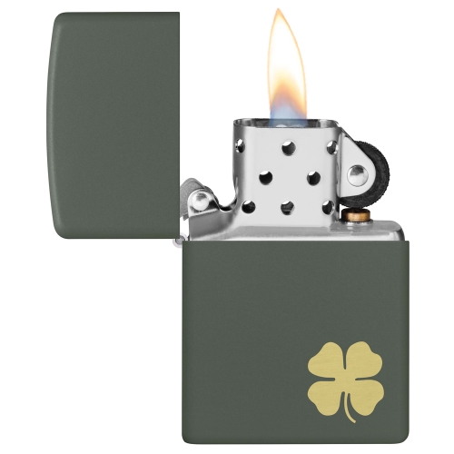 Зажигалка Zippo Four Leaf Clover с покрытием Green Matte, латунь/сталь, зеленая, 38x13x57 мм