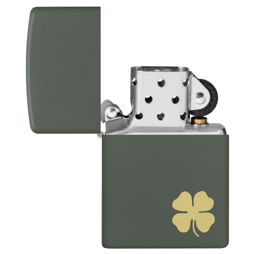Зажигалка Zippo Four Leaf Clover с покрытием Green Matte, латунь/сталь, зеленая, 38x13x57 мм
