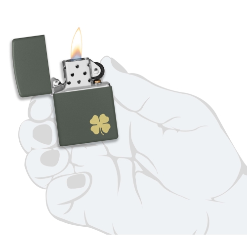 Зажигалка Zippo Four Leaf Clover с покрытием Green Matte, латунь/сталь, зеленая, 38x13x57 мм