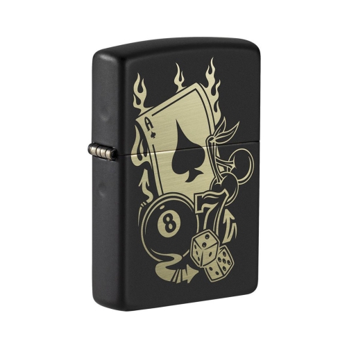 Зажигалка Zippo Gambling Design, покрытие Black Matte, латунь/сталь, чёрная, матовая