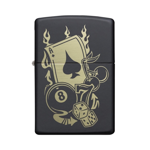 Зажигалка Zippo Gambling Design, покрытие Black Matte, латунь/сталь, чёрная, матовая