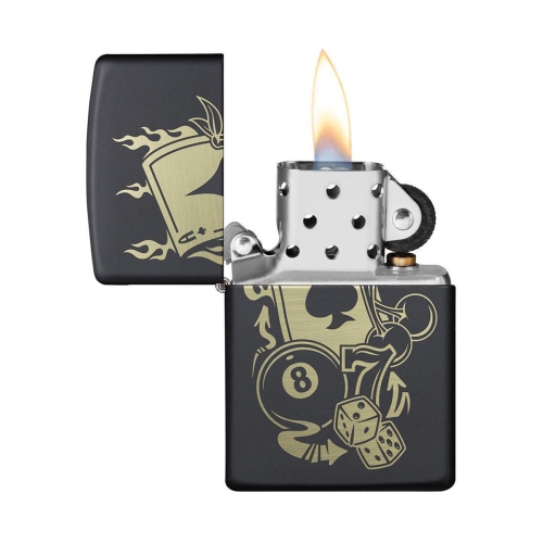 Зажигалка Zippo Gambling Design, покрытие Black Matte, латунь/сталь, чёрная, матовая