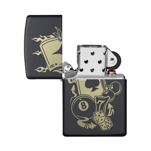 Зажигалка Zippo Gambling Design, покрытие Black Matte, латунь/сталь, чёрная, матовая
