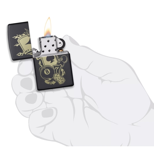 Зажигалка Zippo Gambling Design, покрытие Black Matte, латунь/сталь, чёрная, матовая