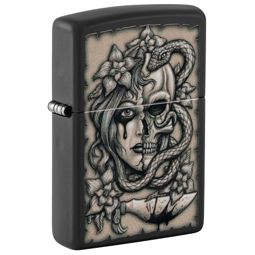 Зажигалка Zippo Gory Tattoo с покрытием Black Matte, латунь/сталь, черная, матовая, 38x13x57 мм