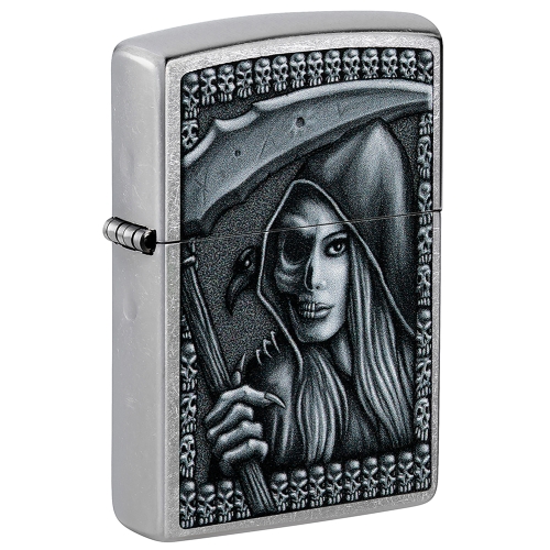 Зажигалка Zippo Grim Beauty, латунь, серебристая, матовая, 38x13x57 мм