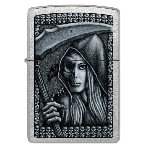 Зажигалка Zippo Grim Beauty, латунь, серебристая, матовая, 38x13x57 мм