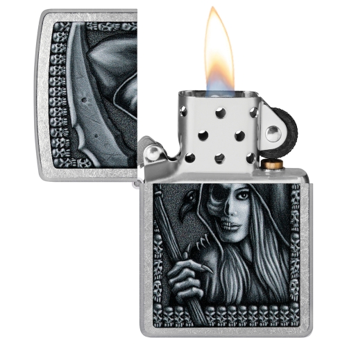 Зажигалка Zippo Grim Beauty, латунь, серебристая, матовая, 38x13x57 мм