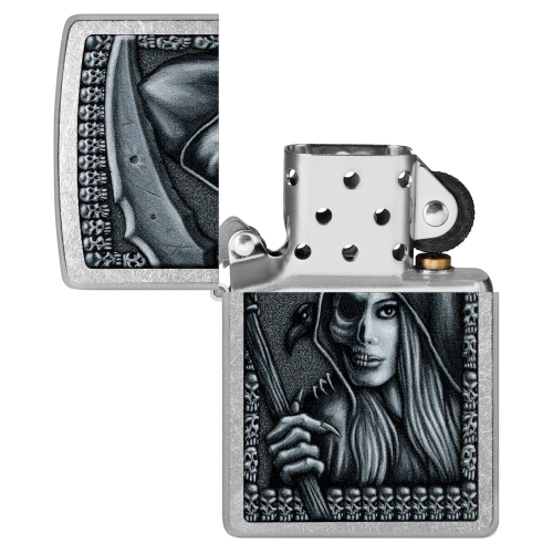 Зажигалка Zippo Grim Beauty, латунь, серебристая, матовая, 38x13x57 мм
